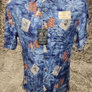 Campia Button Up Shirt Mens Blue Size S Patriotic Palm USA Flag 4th JULY